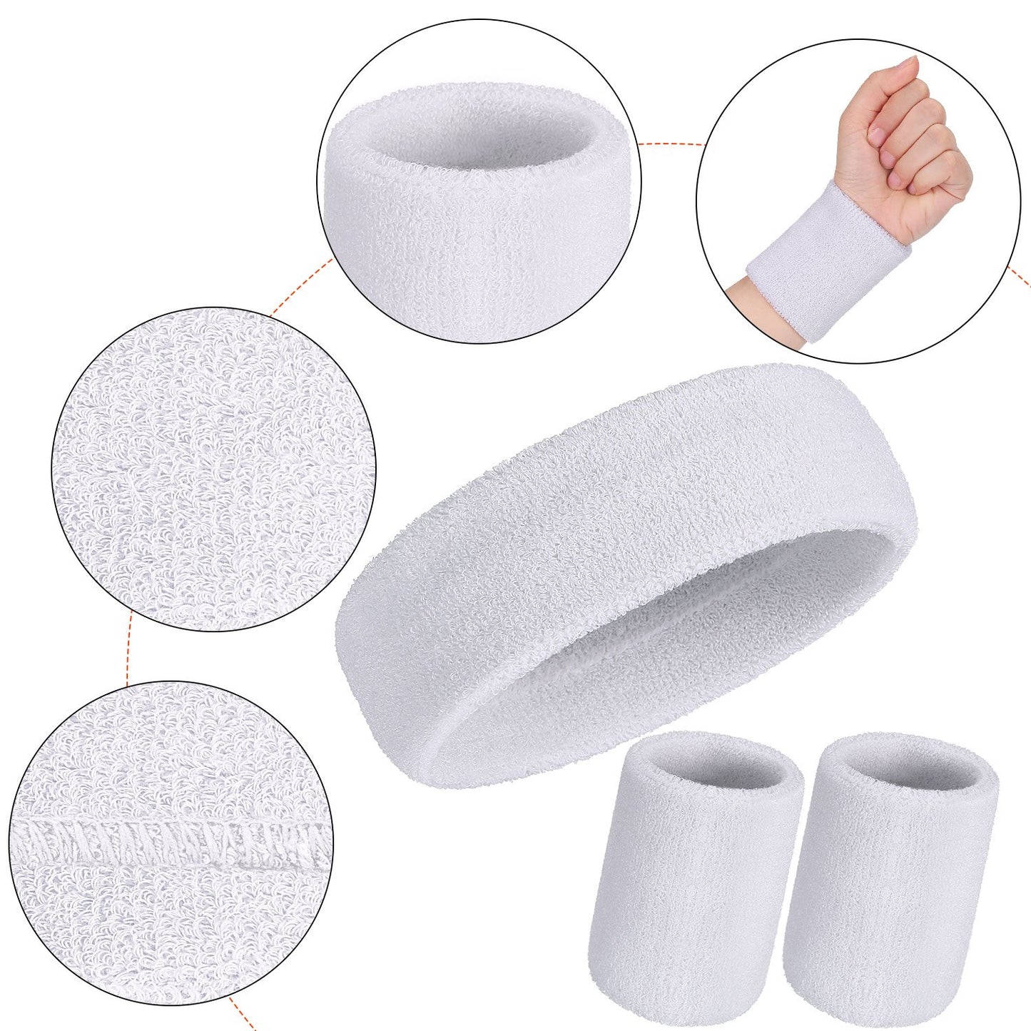 WILLBOND 3 Pieces Sweatbands Set, Includes Sports Headband and Wrist Sweatbands Striped Sweat Band for Athletic Men and Women (White)