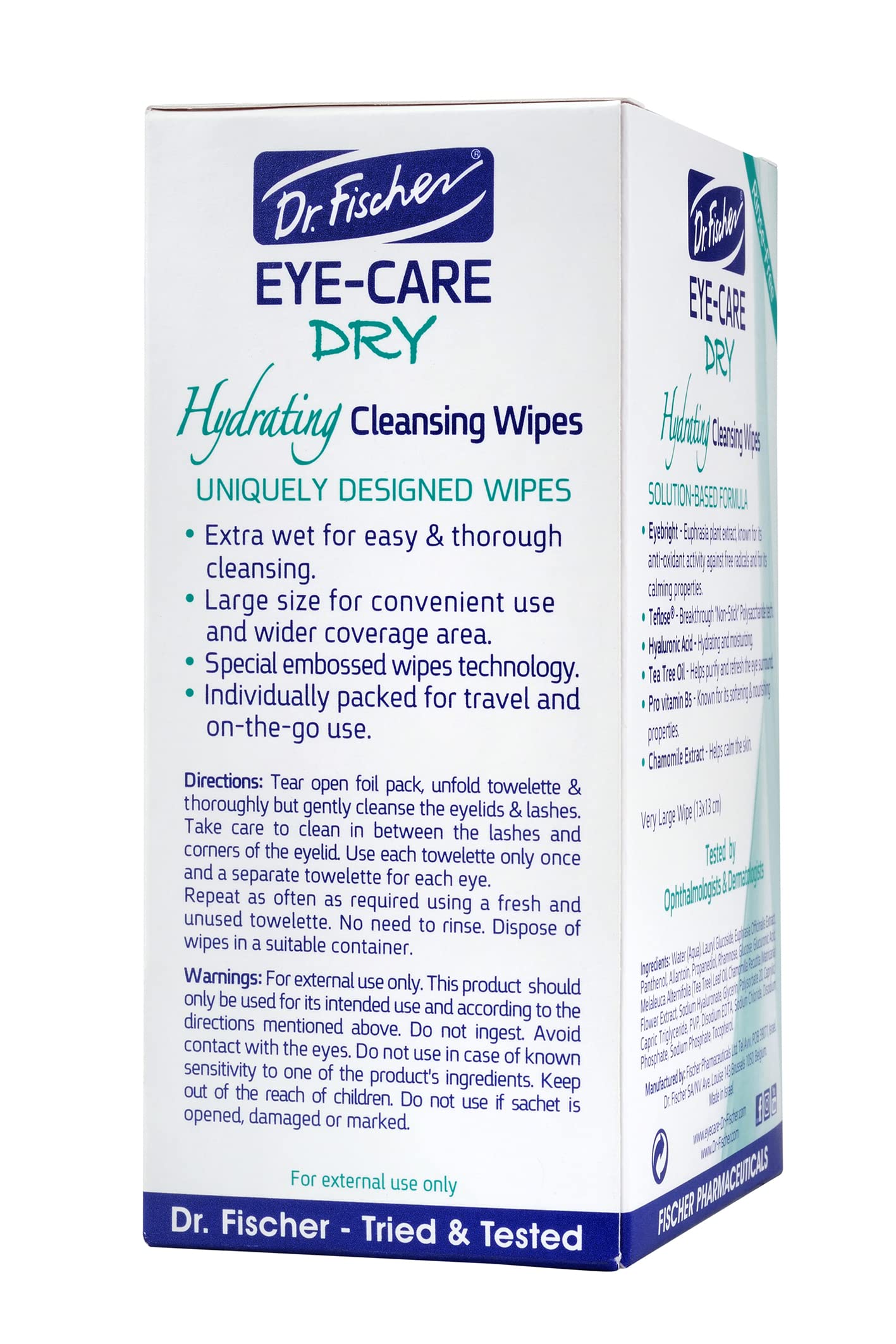 DR. FISCHER Eye-Care Dry, Hydrating Cleansing Wipes-Gentle Eye Wipes for Everyday Eye Cleansing and Hypoallergenic Makeup Remover (60 Wipes)