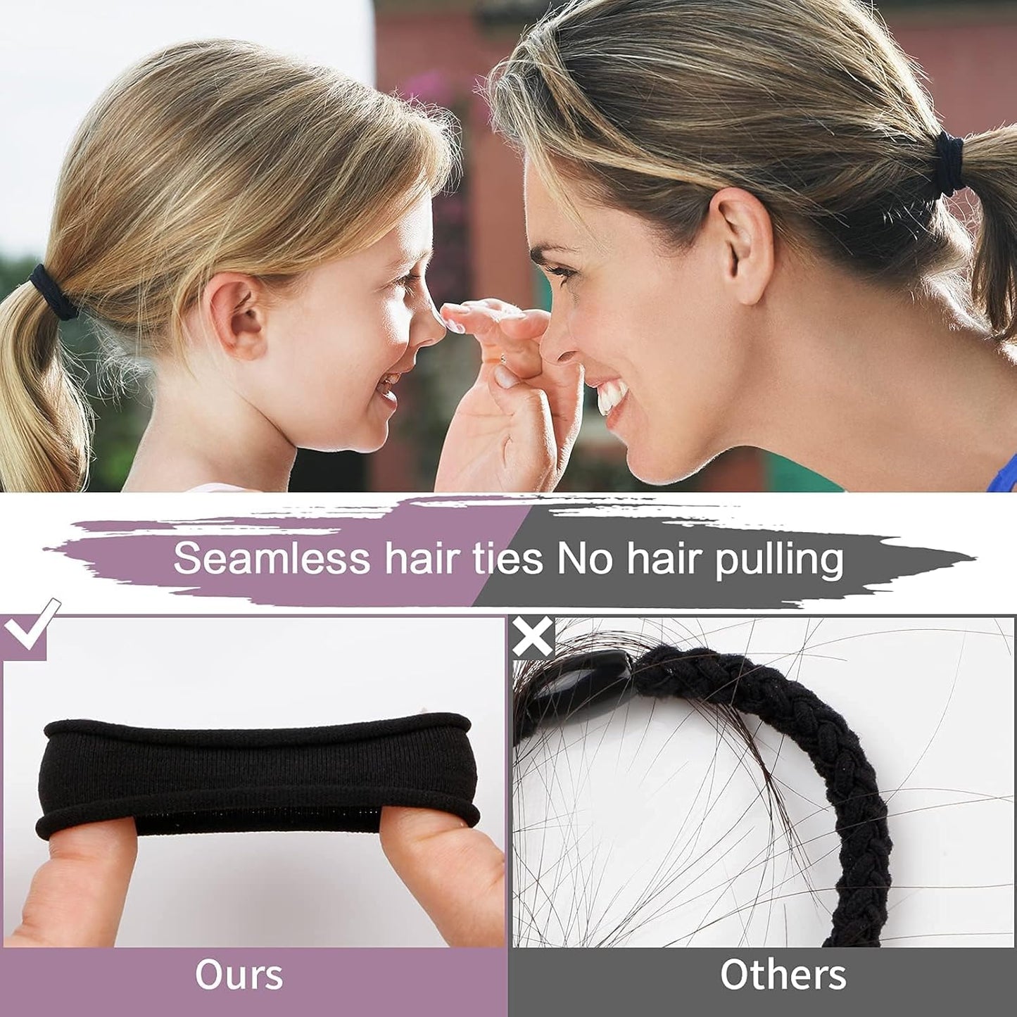 100PCS Black Hair Ties for Women, No Crease No Damage, Seamless Cotton Bands for Thick Thin Hair, Soft Ponytail Holders, Accessories for Girls
