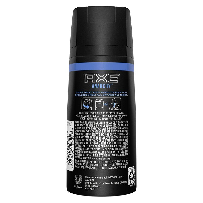 AXE Bodyspray Anarchy for Him 4 oz (Pack of 4)