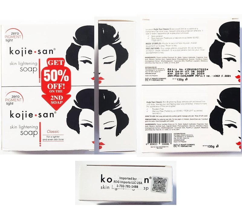 Kojie San Skin Brightening Soap - Original Kojic Acid, Dark Spot Remover Bar Soap with Coconut & Tea Tree Oil- 135g x 4 Bars