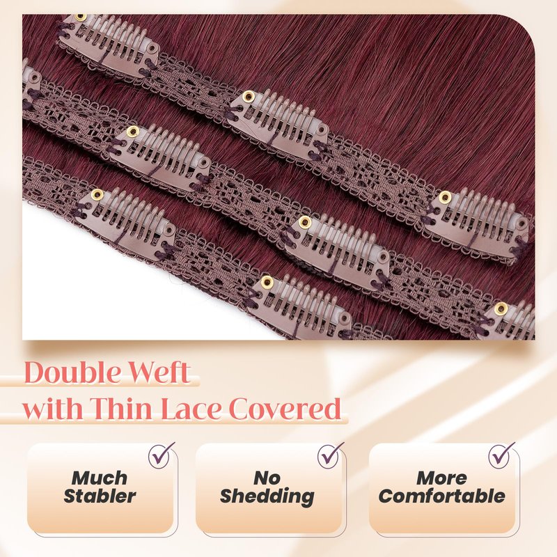 Elailite Clip in Hair Extensions Real Human Hair 3PCS Lace Weft Remy Hairpieces for Women 14 Inch 66g Medium Brown