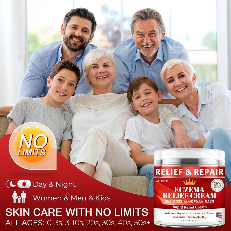 Eczema Relief Cream for Kids & Adults - Soothing Moisturizer with Sea Moss & Aloe Vera | Fragrance-Free, 1.7 FL OZ, 2-Pack