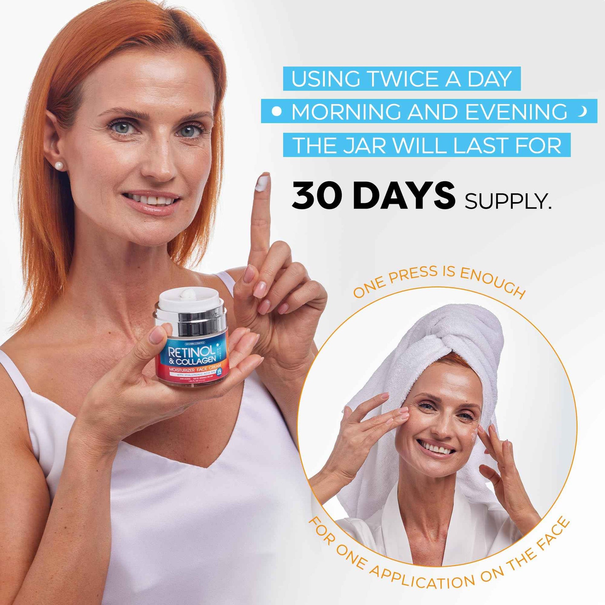 Retinol Cream for Face with Hyaluronic Acid, Day-Night Anti-Aging Moisturizer for Women, Men, Collagen Cream for Face Reduces Wrinkles, Dryness, 1.85 Oz