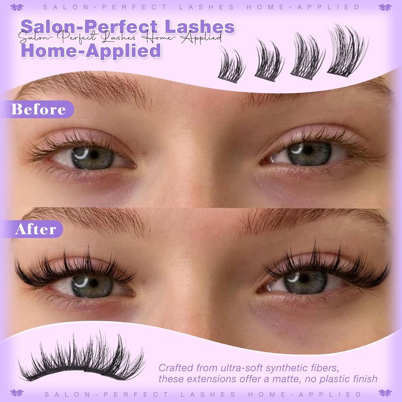 Natural Eyelash Clusters Kit - 216 Pcs Wispy Anime Lashes 10-16mm | Fairy Manga Lash Extensions with Glue & Tape