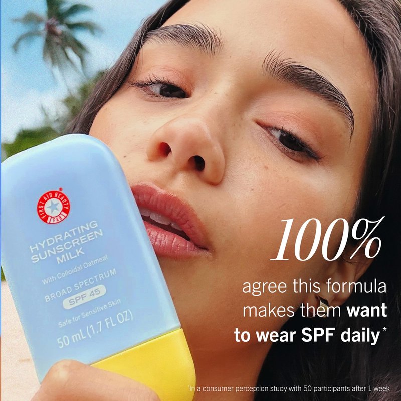First Aid Beauty Hydrating Sunscreen Milk, Broad Spectrum SPF 45 with Colloidal Oatmeal & Glycerin, 24-Hour Hydration, Organic UV Filters, 1.7 oz