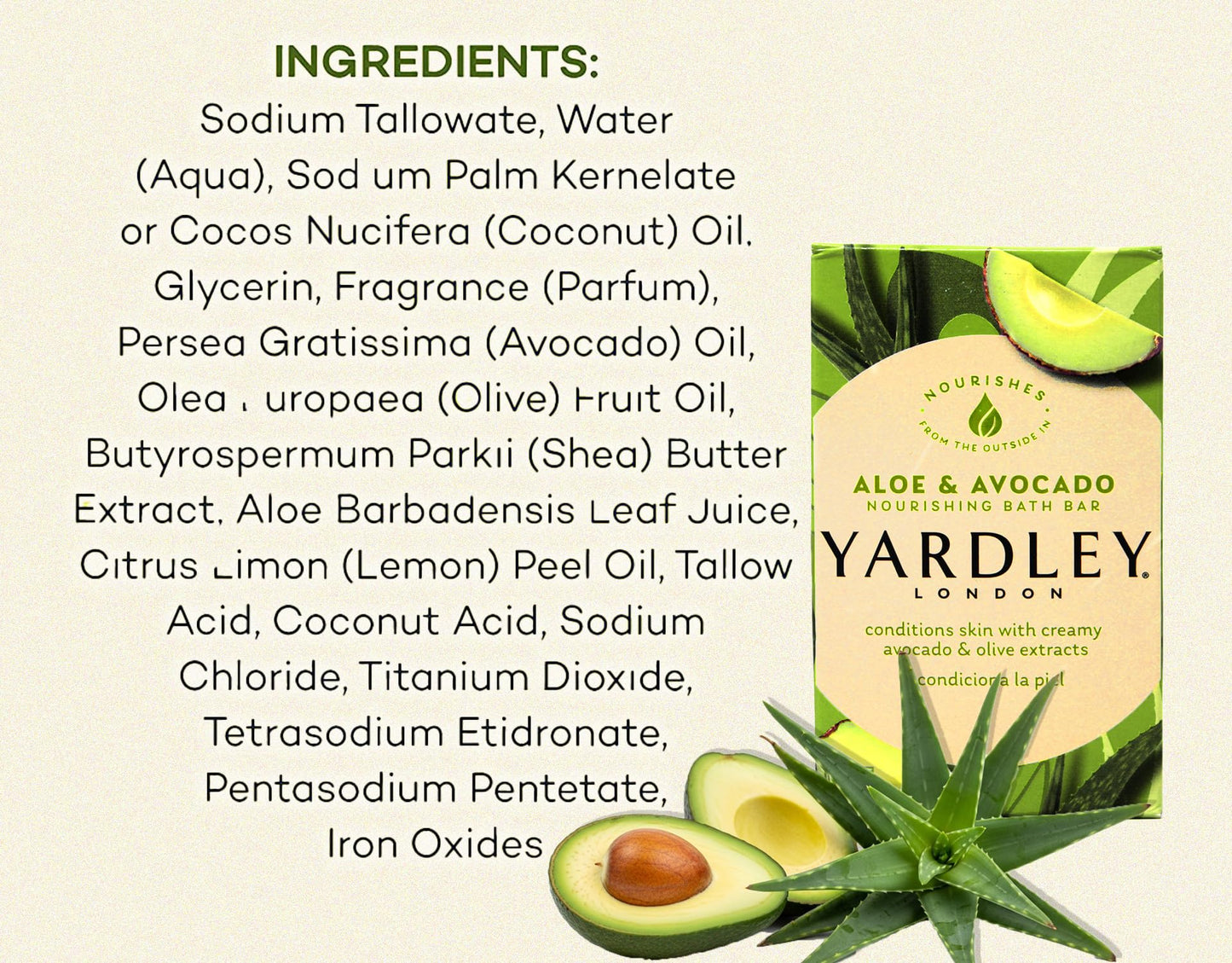 Yardley London Aloe and Avocado Naturally Moisturizing Bath Bar 4.0 oz (Pack of 12)