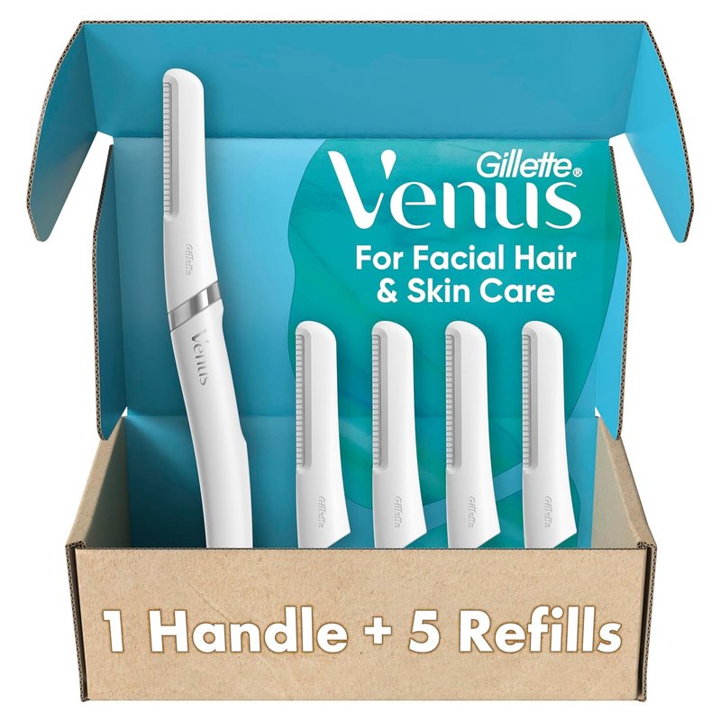Gillette Venus Facial Razor - Exfoliating Dermaplaning Tool for Fine Hair Removal | 5 Replaceable Blade Refills