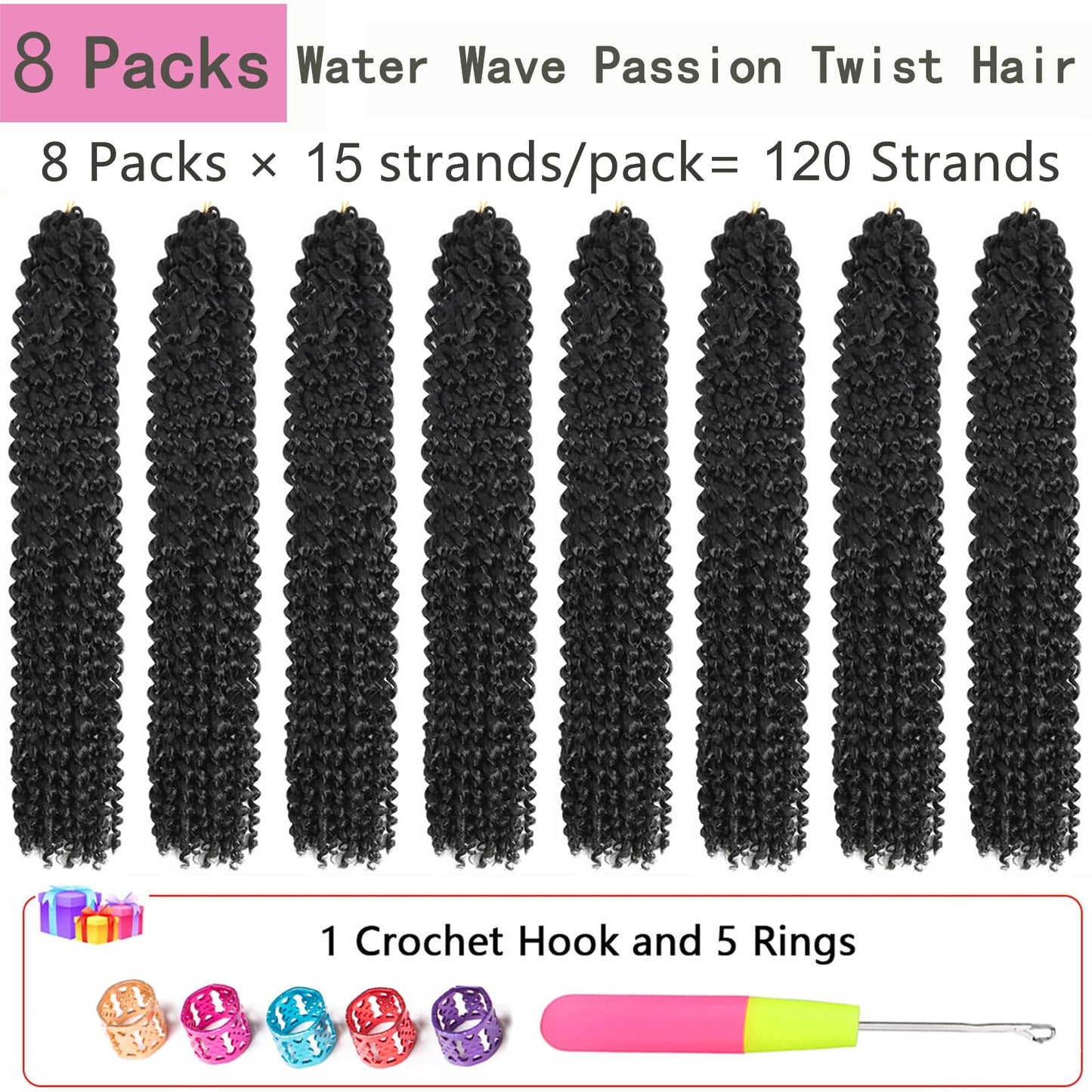 Alrence Passion Twist Hair 24 Inch 8 Packs Long Water Wave Crochet Hair