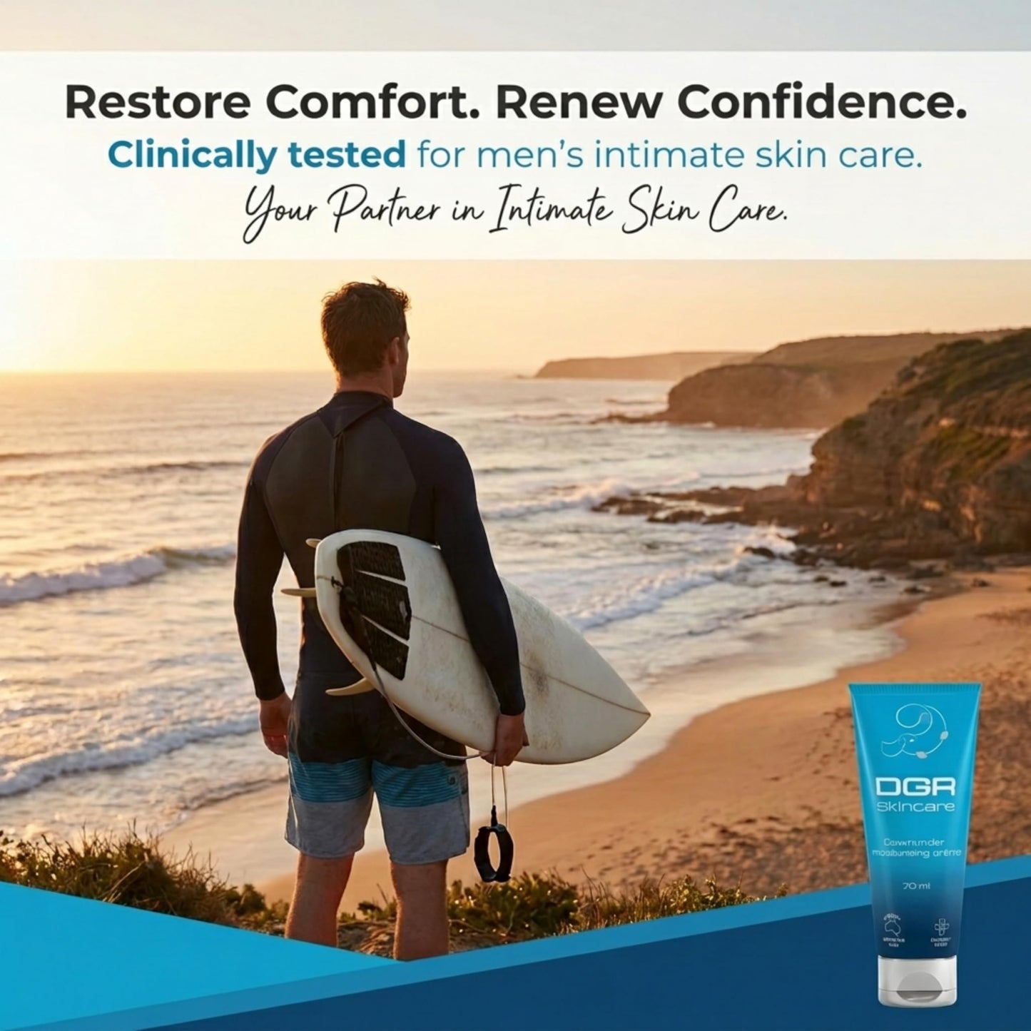 DGR Skincare Men's Intimate Moisturizer Cream, Soothes Dryness, Chafing & Irritation, Fast-Absorbing, Fragrance-Free, Zero Residue, Clinically Tested, Kakadu Plum & Vitamin E Infused, Australian Made