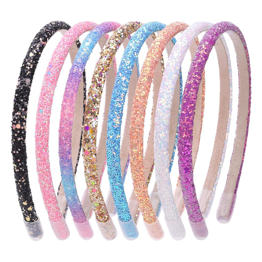 8pcs Glitter Headbands for Girls, women, Sparkle toddler Headband Accessory, Kids Hair Bands for Girls, Little Girl Hair Accessories, Daily Use and Party Hair Accessories, Birthday Gifts,Halloween