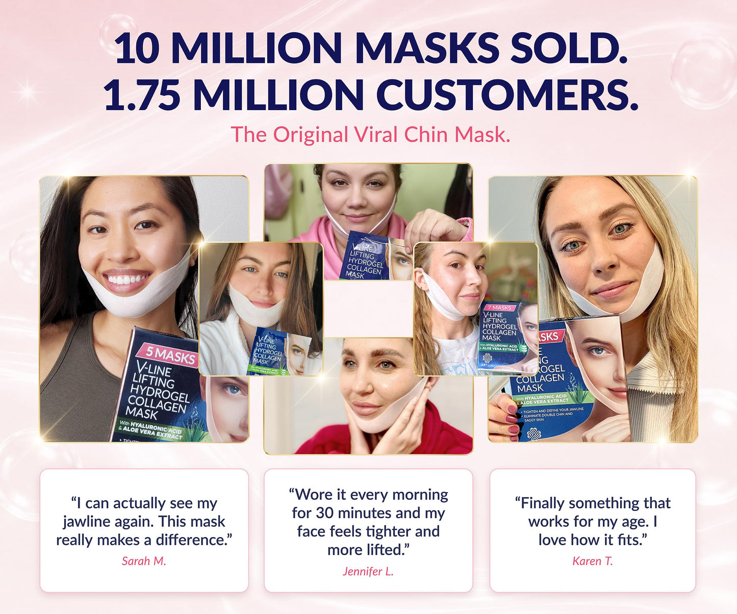 Stylia V Line Lifting Collagen Mask - Lift, Firm & Contour Jawline - Tightening Double Chin Strap with Hyaluronic Acid & Aloe - Neck Tightening and Lifting Mask - Jawline Shaper Face Lift Tape (10PC)