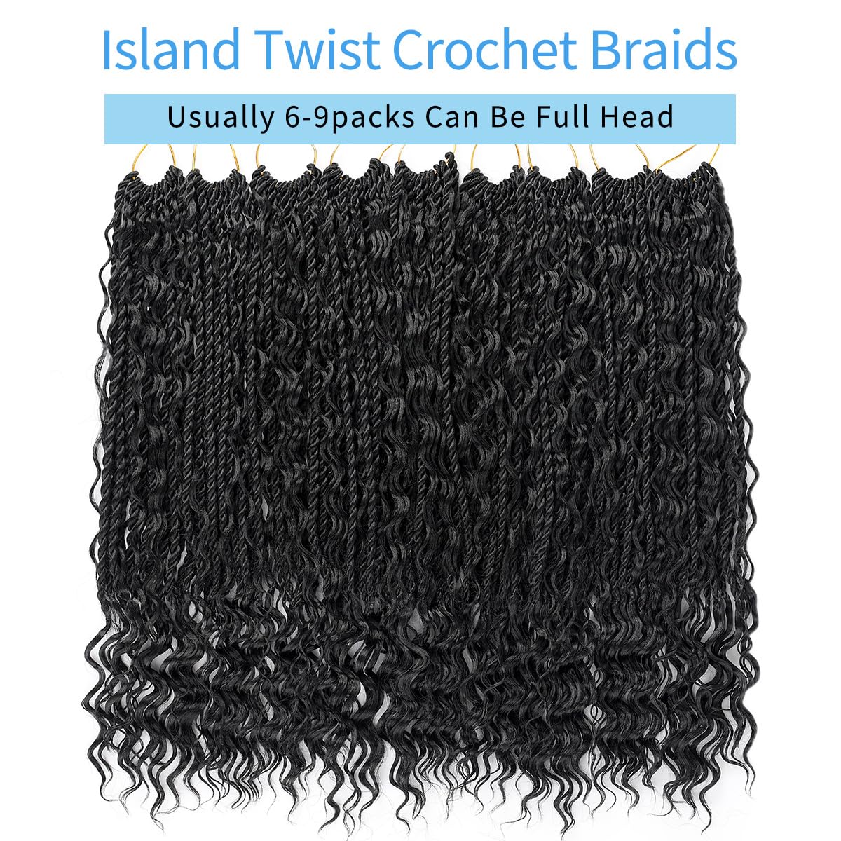 Senegalese Twist Crochet Hair - 18 Inch Natural Black Boho Braids | Curly Ends (9 Packs)