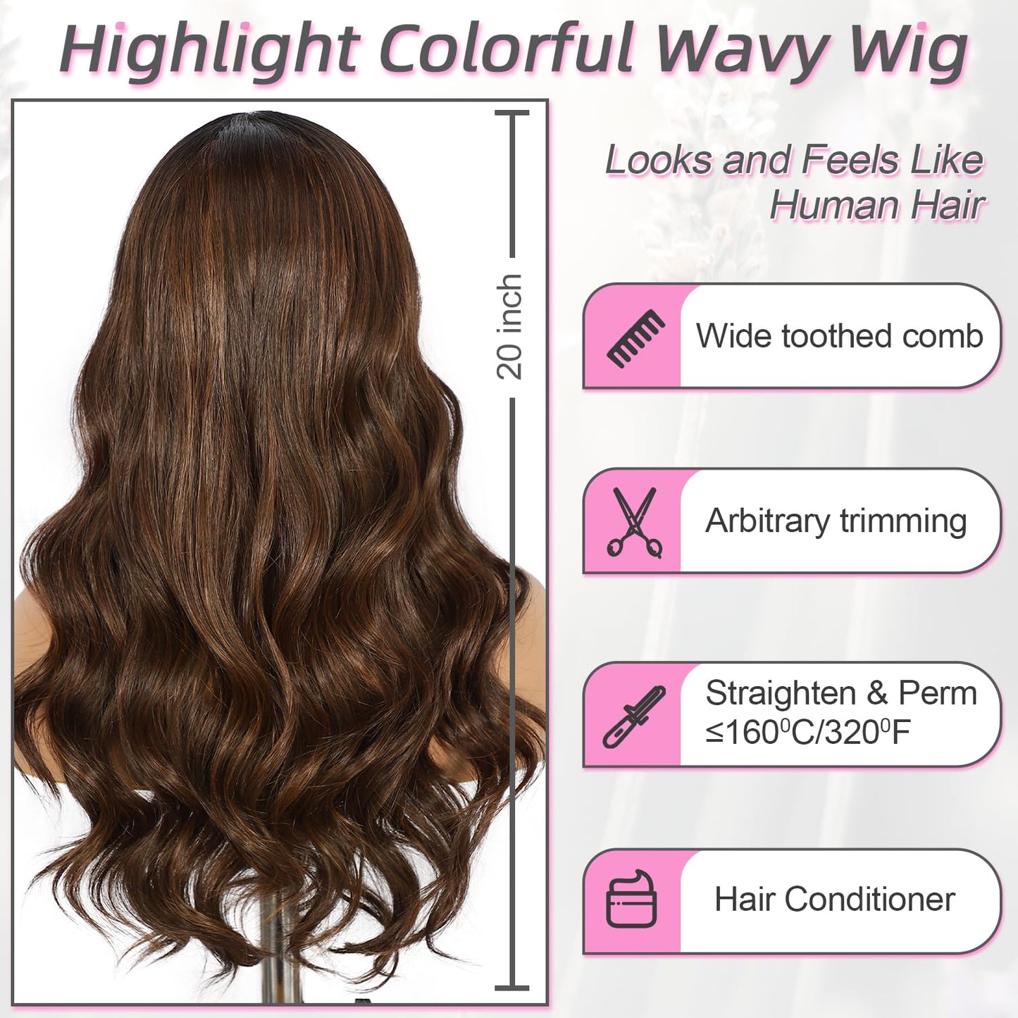 Brown Lace Front Wig - 13x4 Pre-Plucked Loose Wave | 20-Inch Synthetic Heat Resistant Fiber for Daily Wear