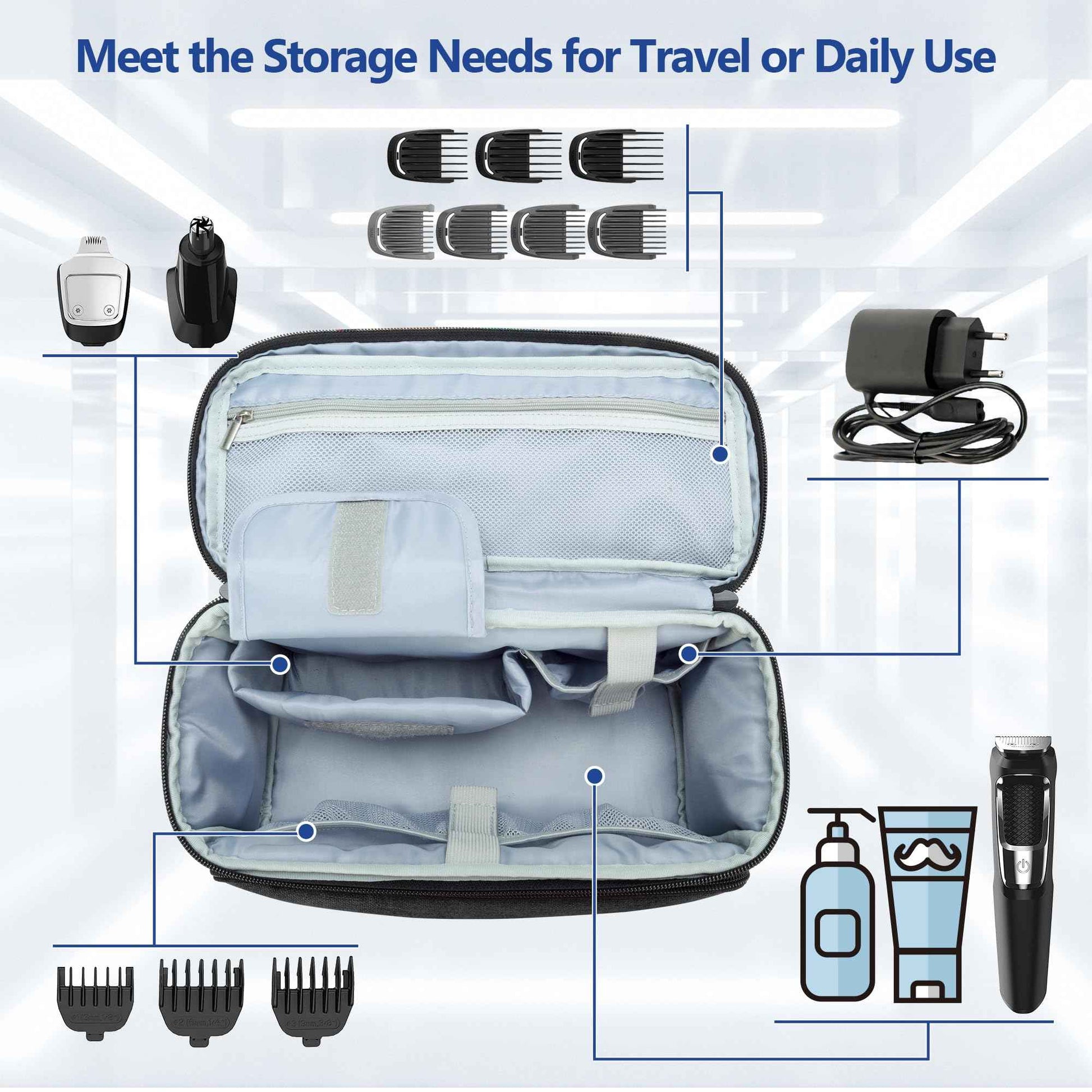 CURMIO Barber Bag for Hair Clippers, Men Grooming Travel Case for Electronic Shaver, Hair Trimmer and Hair Cutting Tools, Black, Bag Only