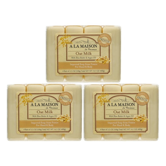 A LA MAISON Oat Milk Bar Soap - Triple French Milled Natural Moisturizing Hand Soap Bar (12 Bars of Soap, 3.5 oz)