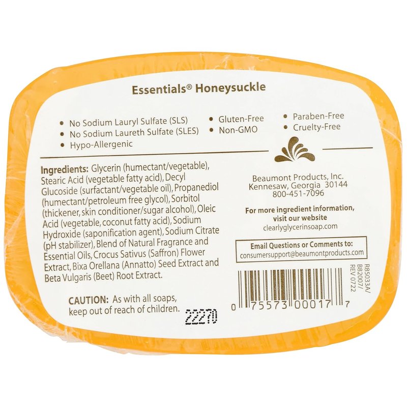 Glycerin Bar Soap - Honeysuckle Scent, Moisturizing Formula | 4 Ounce, Pack of 12