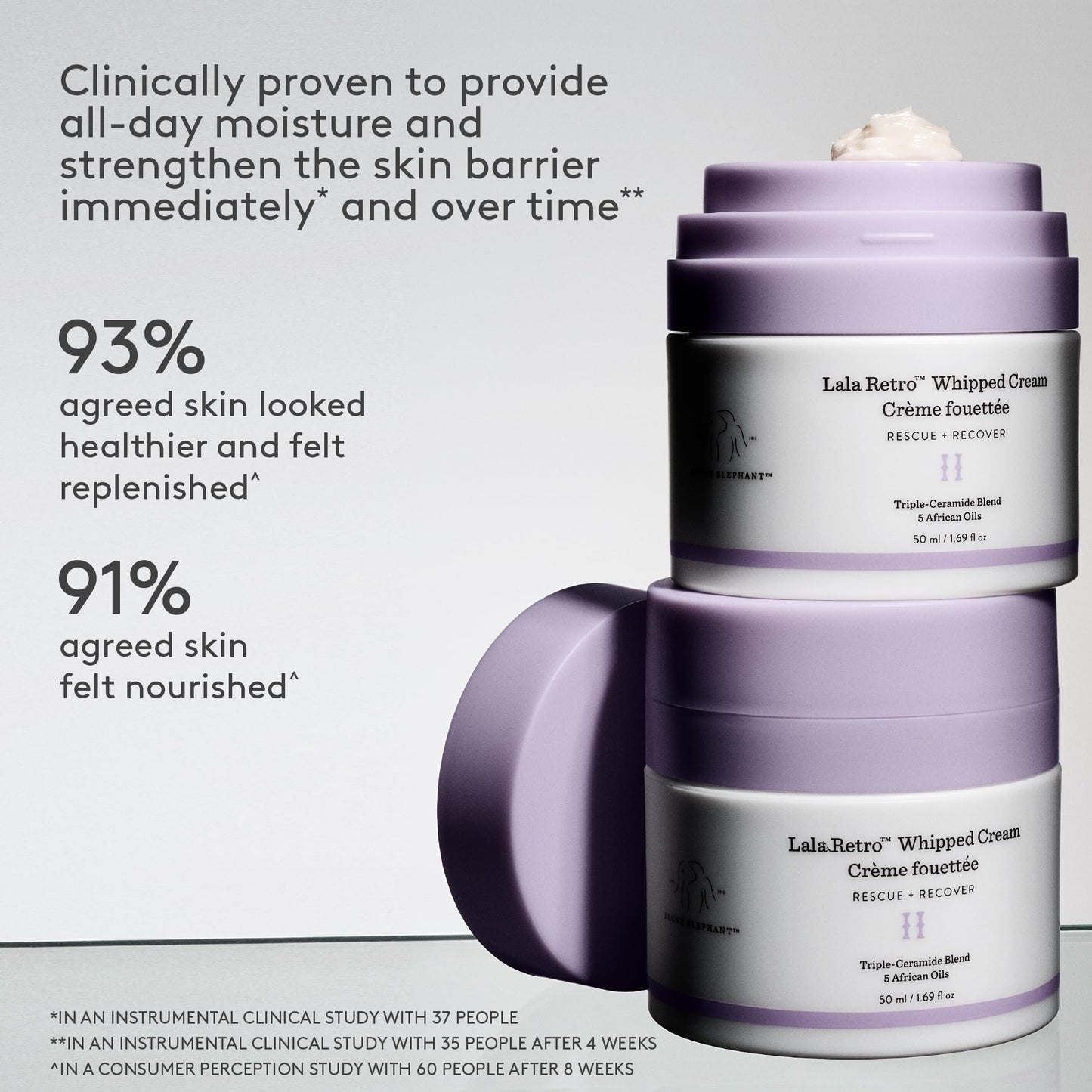 Drunk Elephant Lala Retro Whipped Cream - 15 ml/.5 fl oz - Ceramide Moisturizer - Clean Clinical Skincare - Cruelty-Free - Dermatologist-Tested - Free of Essential Oils, Silicones, and Fragrance