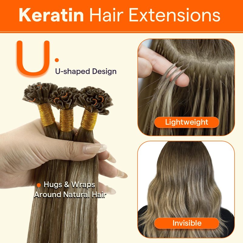Full Shine U Tip Hair Extensions Real Human Hair 18 Inch Keratin Hair Extensions Utips Balayage Brown Fusion Extensions Natural Straight Remy Hair 50 Grams for Women