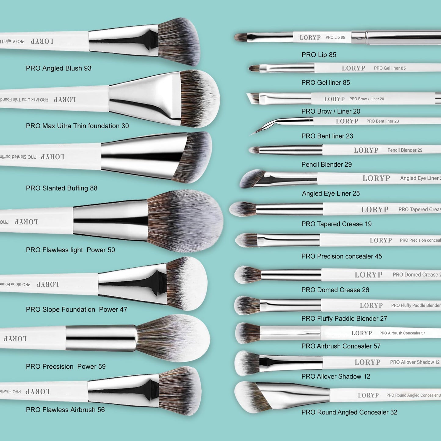 LORYP Makeup Brush Set Professional Synthetic Vegan for Beginners Gift Home Daily Use with Storage Pouch No Shedding No Scratch Face & Eye Brush White 20 Pcs