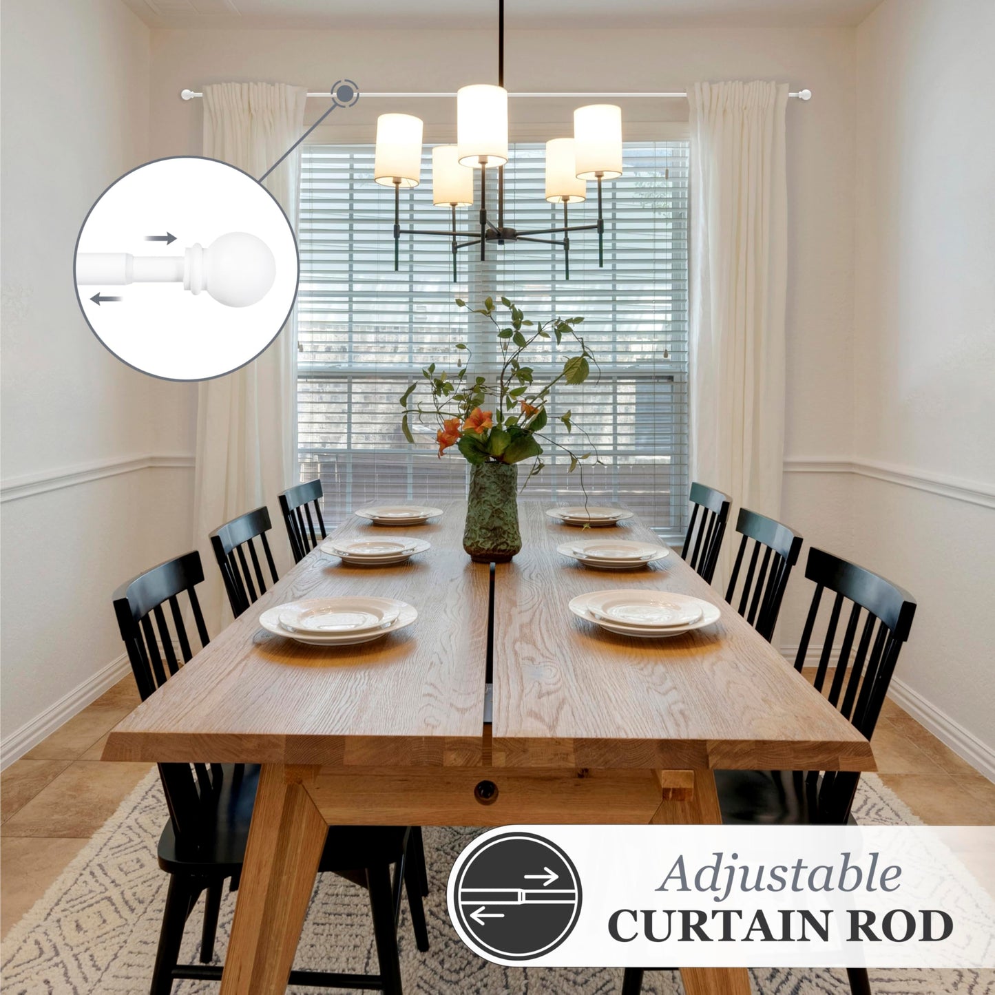 Kenney Chelsea Ball End Window Curtain Rod, Adjustable Curtain Rod for Windows 28 to 48 Inches, Extendable Curtain Rod Set, White