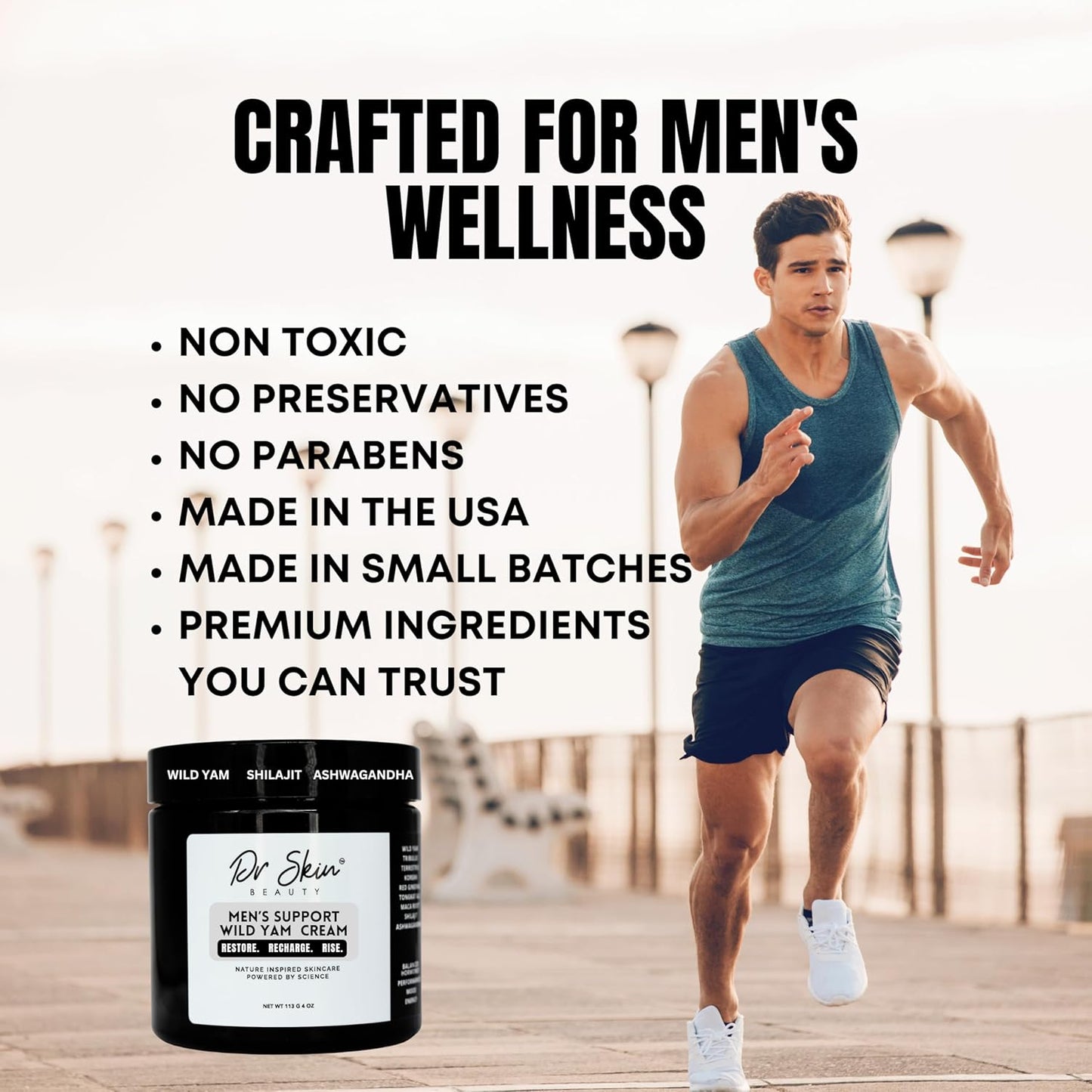 Men's Organic Wild Yam Cream for Hormone Balance - Natural T-Booster with Ginseng & Tongkat Ali | 4oz, Made in USA