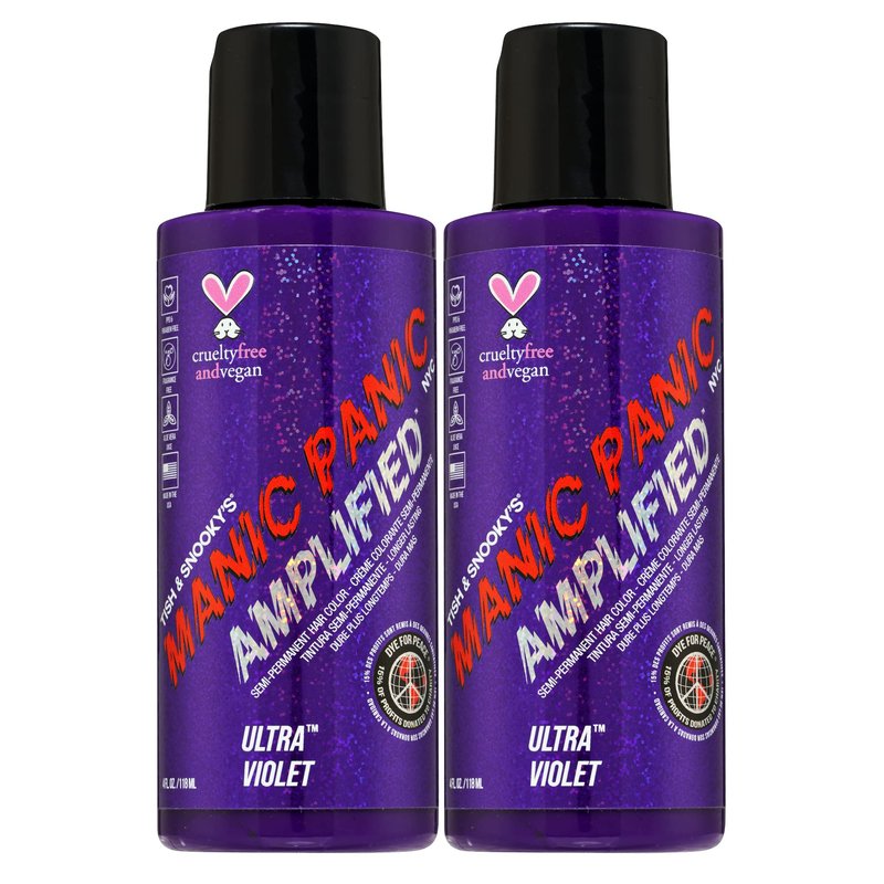 MANIC PANIC Ultra Violet Hair Color - Amplified - (2PK) Semi Permanent Hair Dye - Cool Blue Toned Violet Color - Vegan, PPD & Ammonia Free - For Coloring Hair on Men & Women