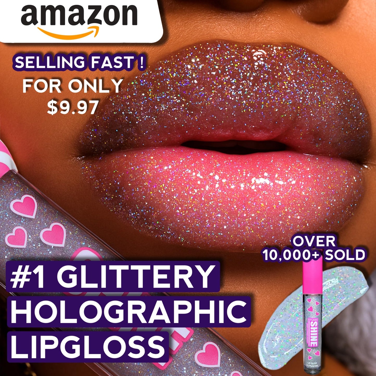 Shop Stunner Shades | Stunn Shine, Glittery Holographic Lip Gloss For A Sparkly Finish, Infused With Coconut Oil, Vegan & Cruelty-free, (Glittery Clear, 0.15 Fl Oz)