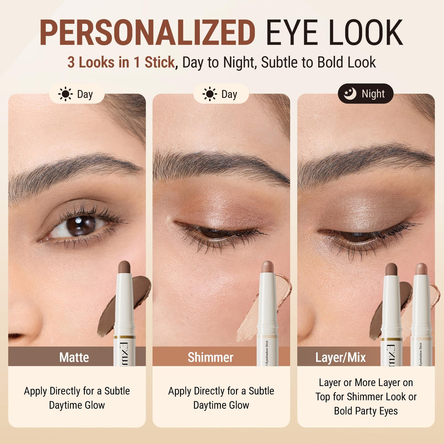 exmiloo Cream Eyeshadow Stick, Taupe Matte & Rose Gold Shimmer Duo