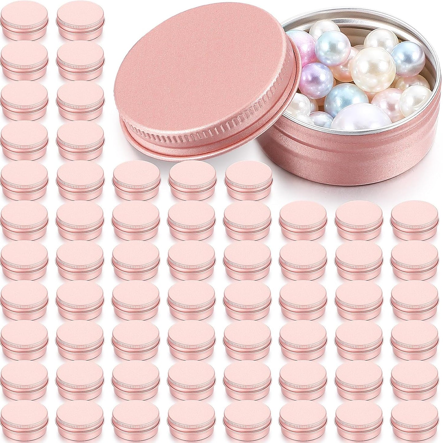 64-Piece Lip Balm Tin Containers - Round Aluminum Jars with Screw Top | 0.5 oz, Rose Gold