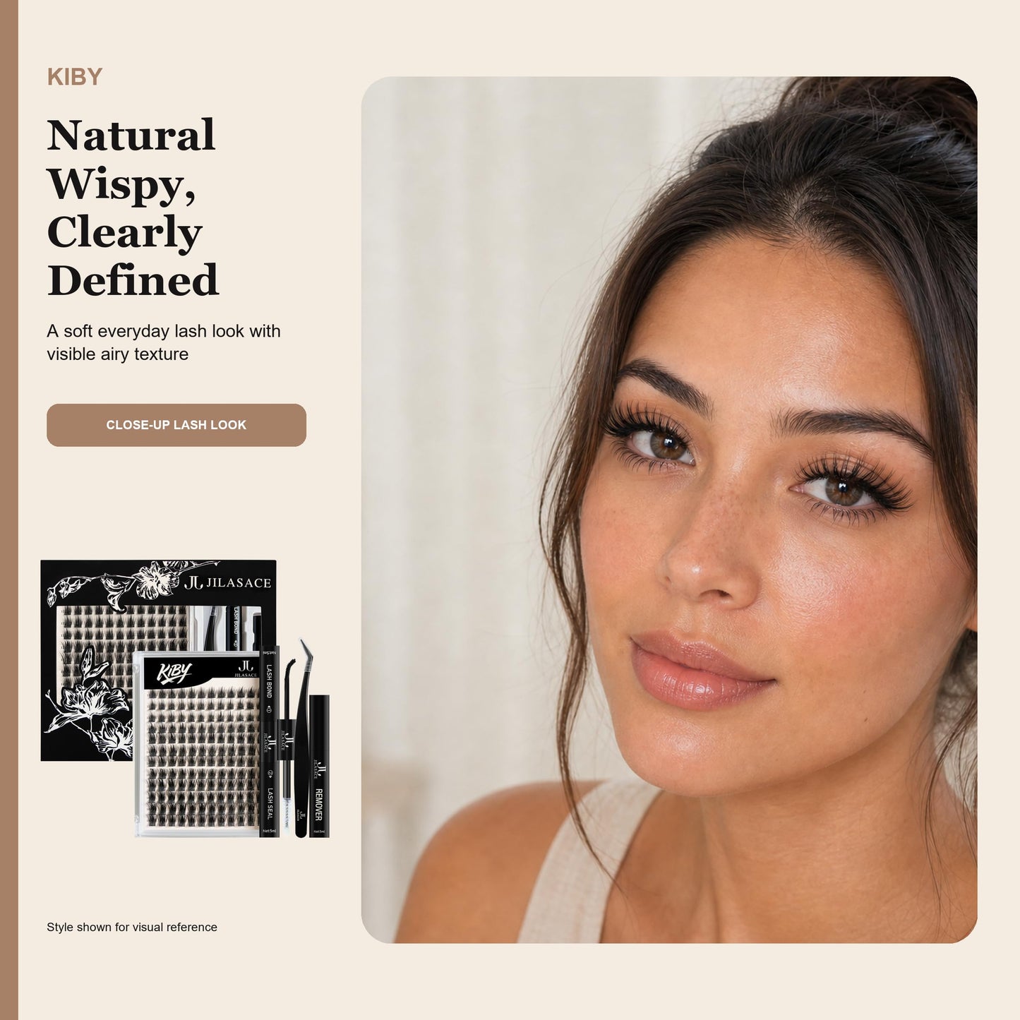 JILASACE KIBY DIY Lash Extension Kit, 144-Piece D Curl Cluster Lashes 12-16mm with Bond and Seal, Remover and Applicator, Natural Wispy Style for Beginner-Friendly At-Home Use