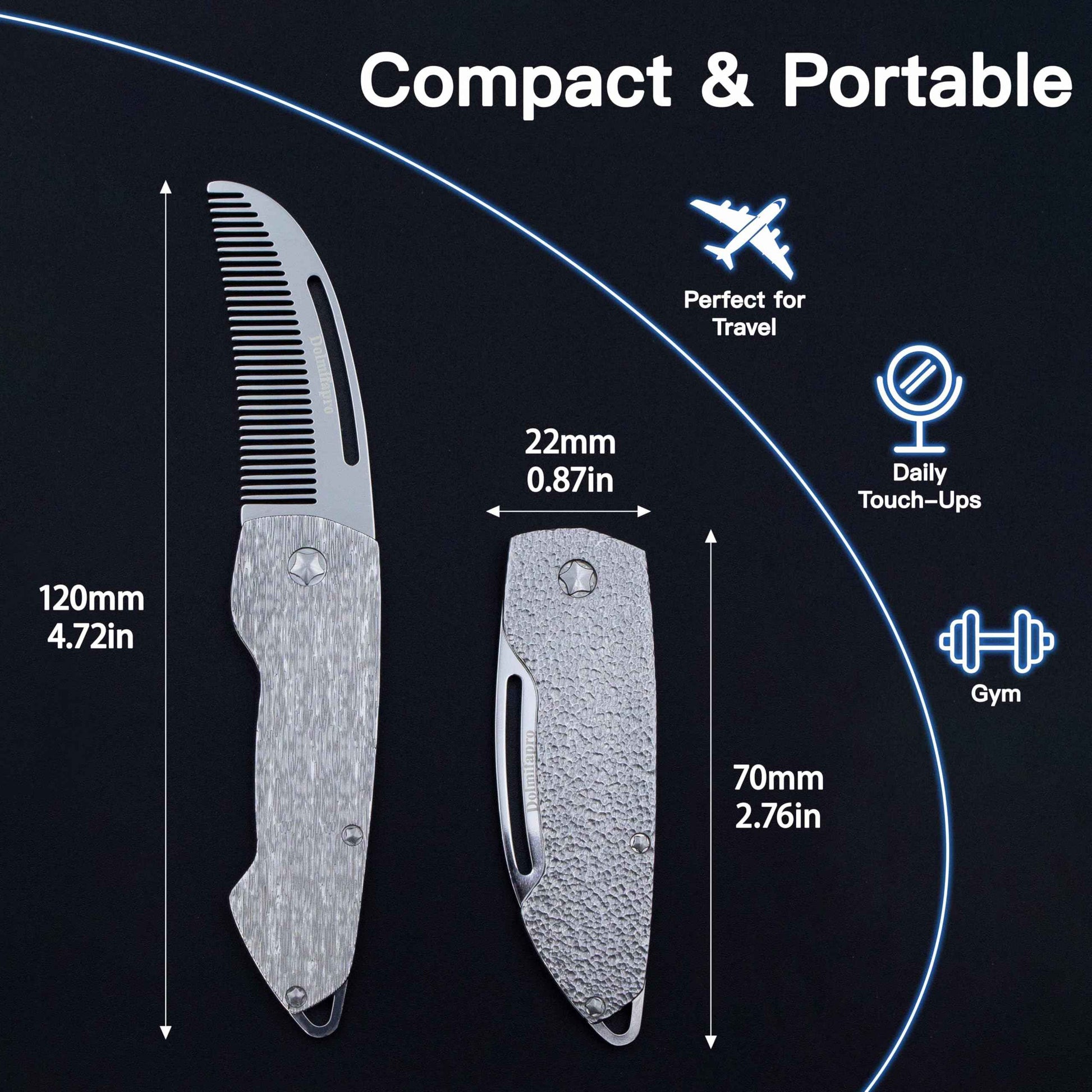 Dolmifapro 2PCs Folding Mustache Comb, Metal Beard Comb for men Pocket Mini Portable Fits In Keychain Anti-Static