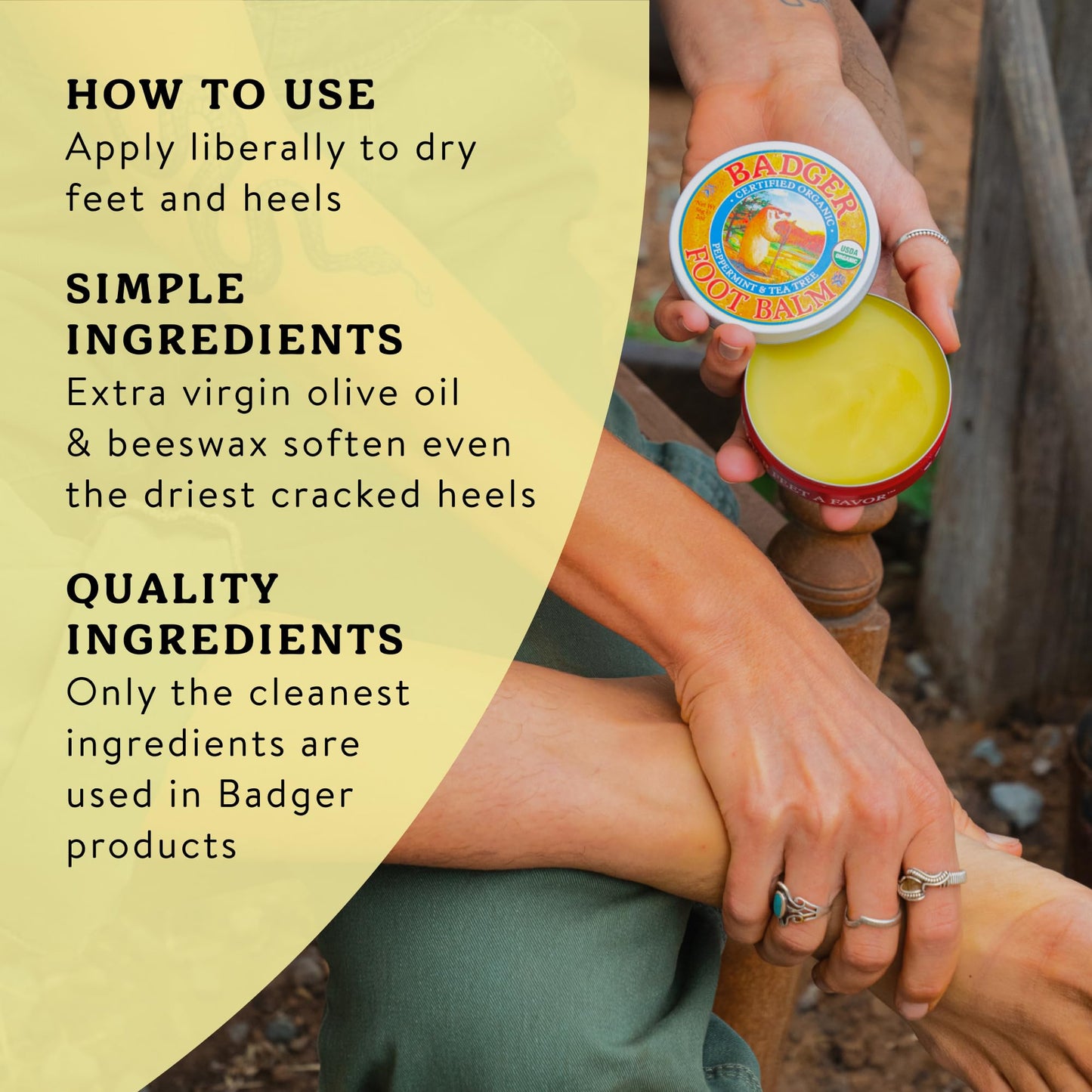 Badger Foot Balm, 100% Organic Foot Cream for Dry Cracked Heels and Feet, Fast Acting Foot Care for Women & Men, All-Natural Cracked Heel Treatment, 2 oz Tin