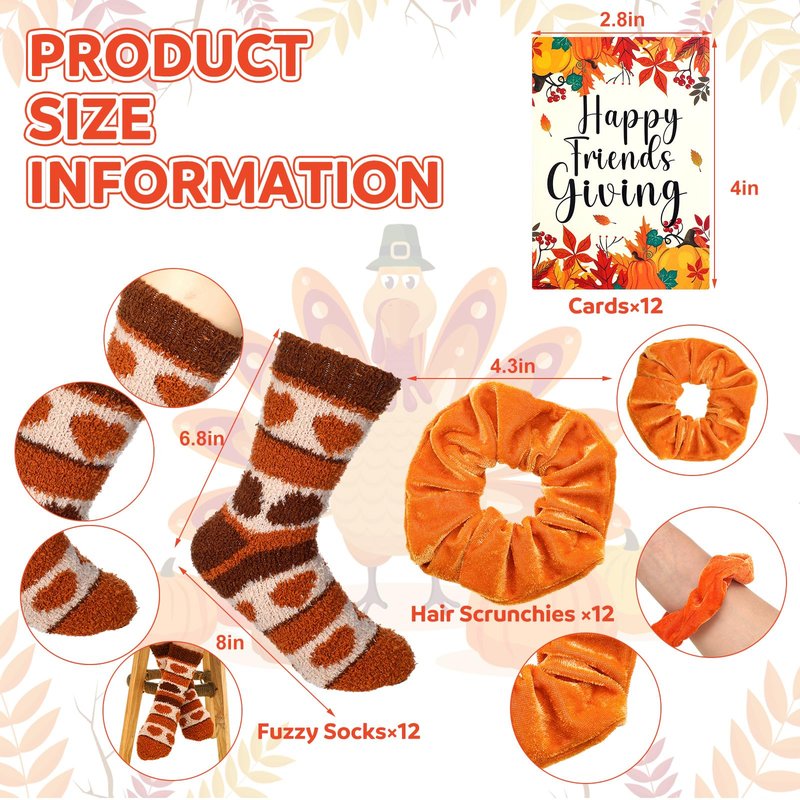 Breathy 36 Pcs Friendsgiving Gifts Set for Women Includes Fall Fuzzy Socks Orange Hair Scrunchies Velvet Elastics Friendsgiving Cards Fall Gifts for Thanksgiving Halloween Birthday Party Favors