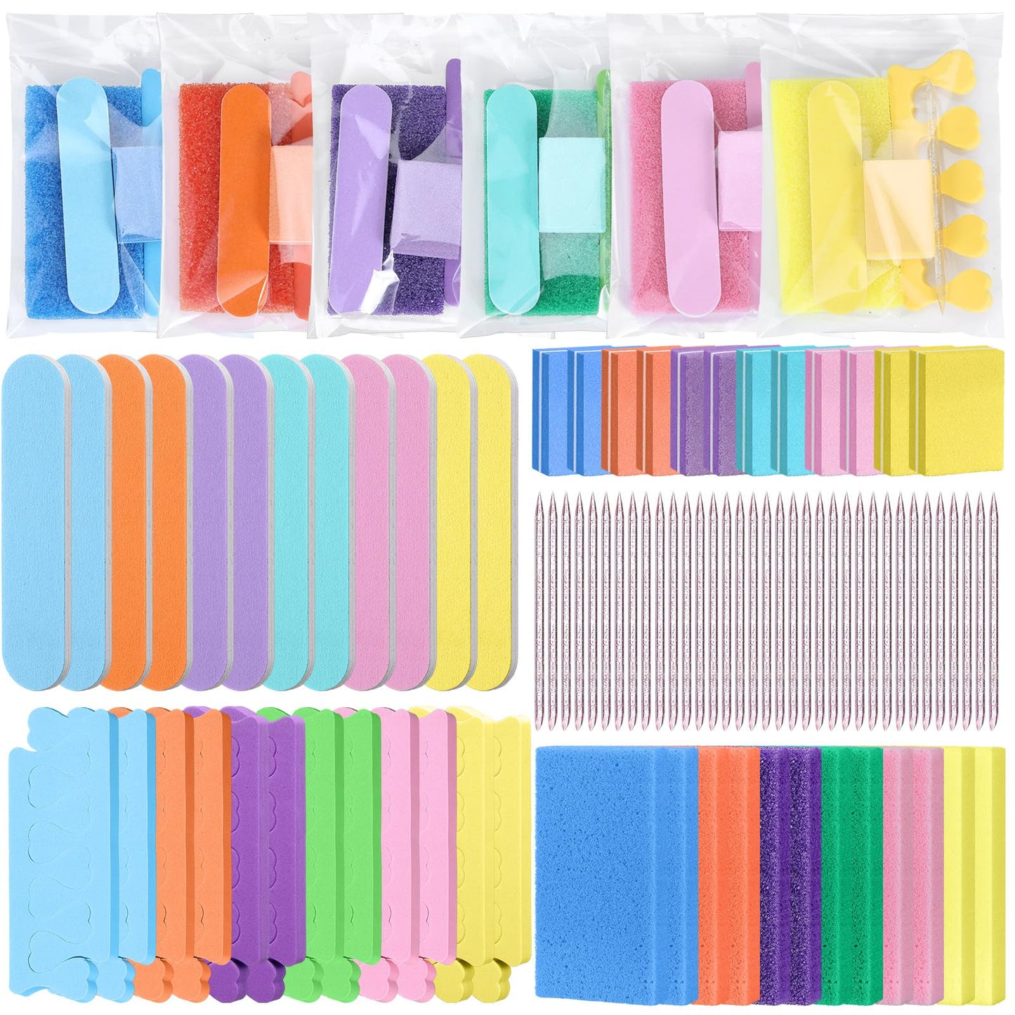 Lanties 60 Sets Disposable Pedicure Kit Individually Package 5 in 1 Pedicure Tools Pumice Stone for Feet 80/100 Grit Nail File Mini Buffer Block Toe Separator Cuticle Pusher Clear Bag for Salon Home