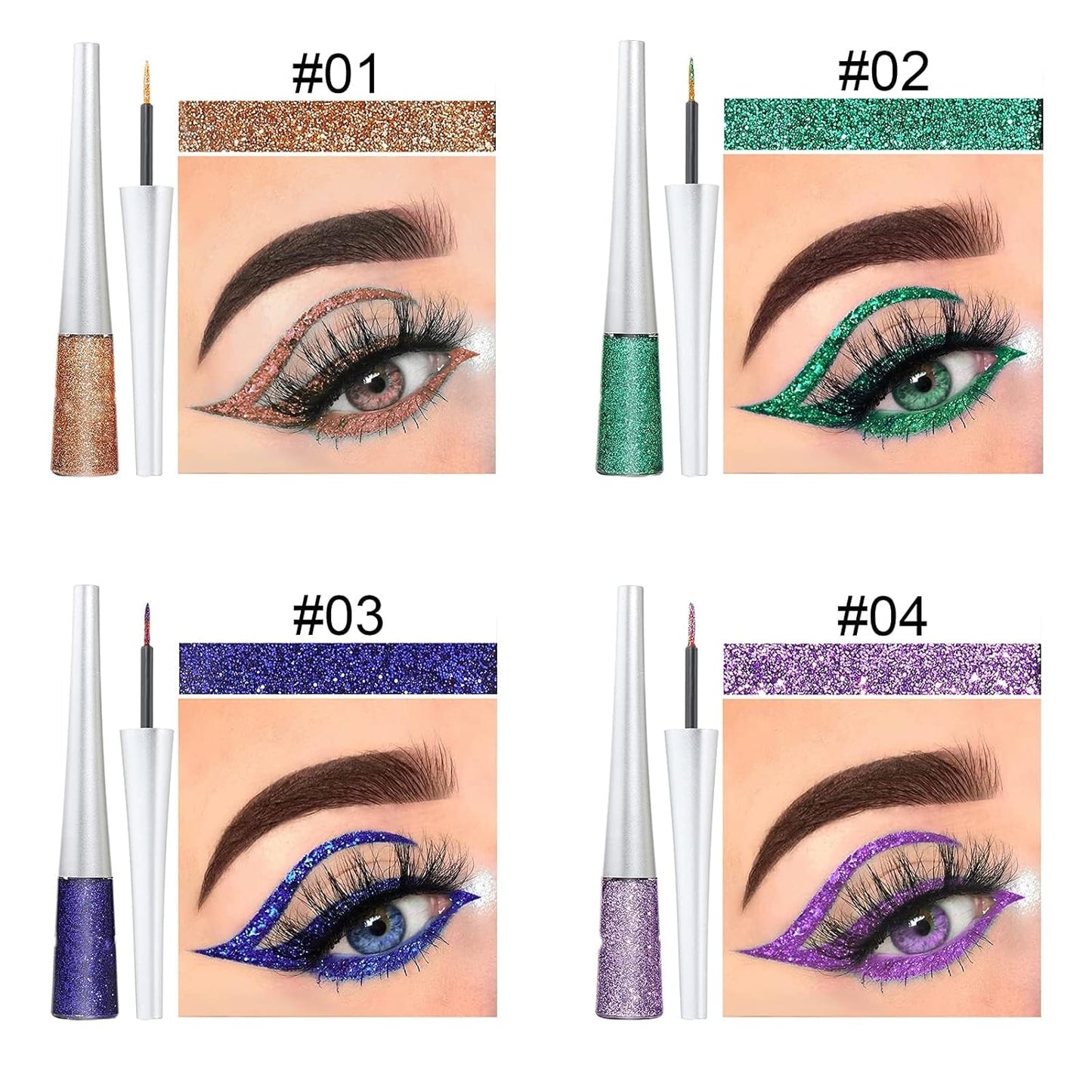16PCS Liquid Glitter Eyeliner Set - High Pigmented Waterproof Metallic Eye Liner Kit | 16 Vibrant Colors