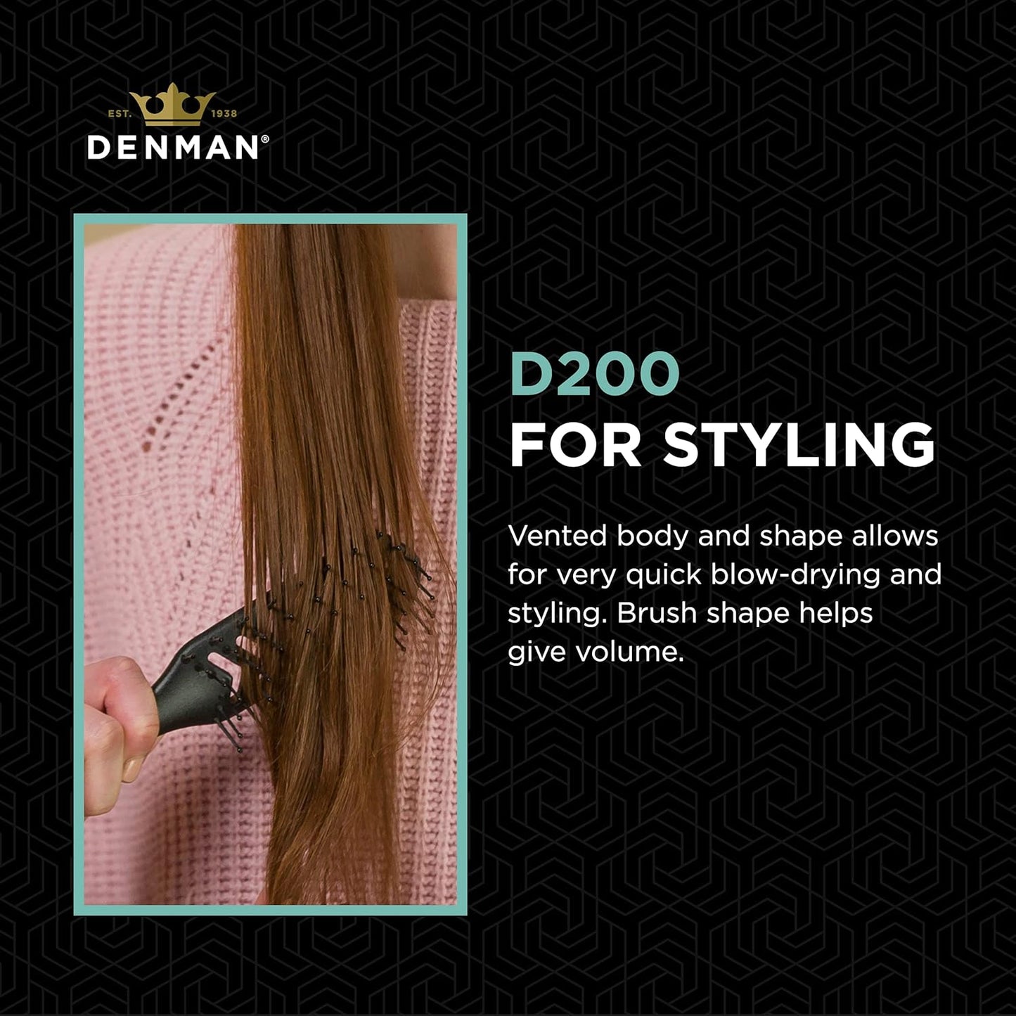 Denman D200 Flexible Vent Brush - Blow Drying Hair Brush for Curly, Thick & Straight Hair | Unisex, Black