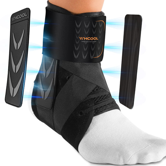 WHCOOL Slim-Fit Ankle Brace for Sprained Ankle, Quick Lace Up Ankle Support for Women Men with 2 Auto-Shaped Pads, Air Fabric Cool Ankle Stabilizer for Injury Recover, Running,Sports, S(11”-12”)