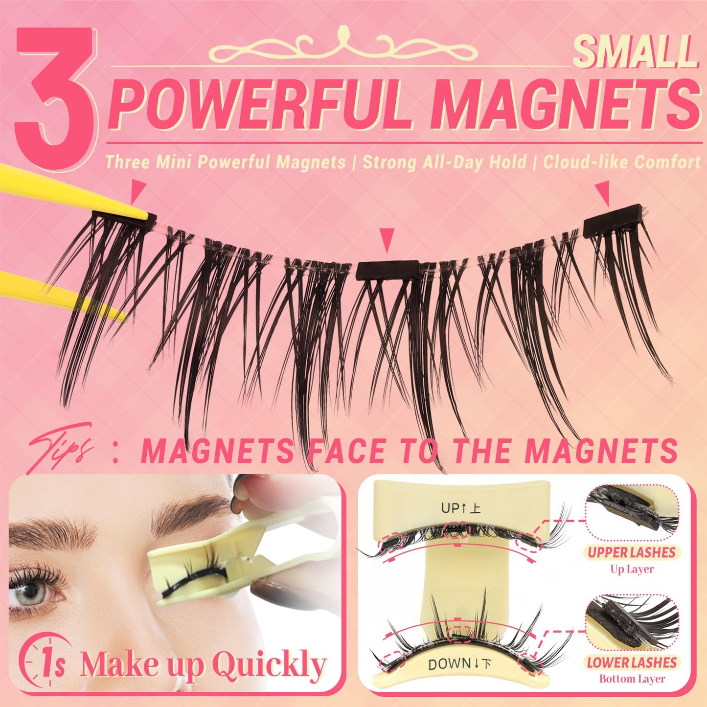 Ahrikiss Magnetic Eyelashes 1 Pair Reusable Magnetic Lashes with Applicator Manga Lashes Natural Look No Glue Needed Lash Kit Wispy Anime False Eyelashes with Magnets (M01)