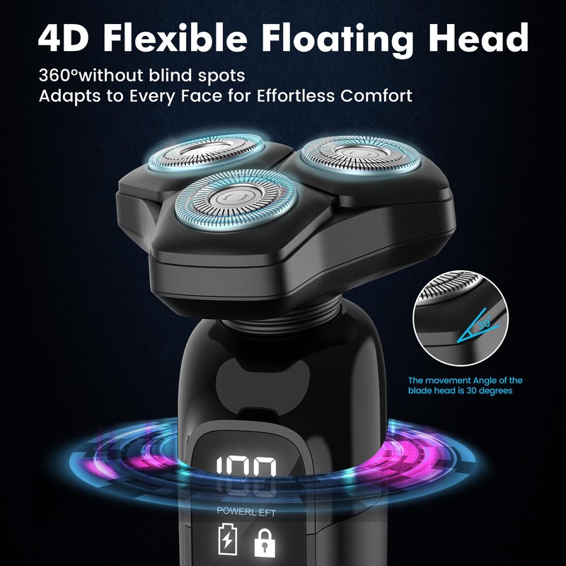 Electric Razor for Men Flynth 3-in-1 Cordless Shaver 3-Blade Rotary Shavers Wet/Dry for Beard Nose & Face, IPX7 Waterproof Fast Charge Travel Trimmer Grooming Set