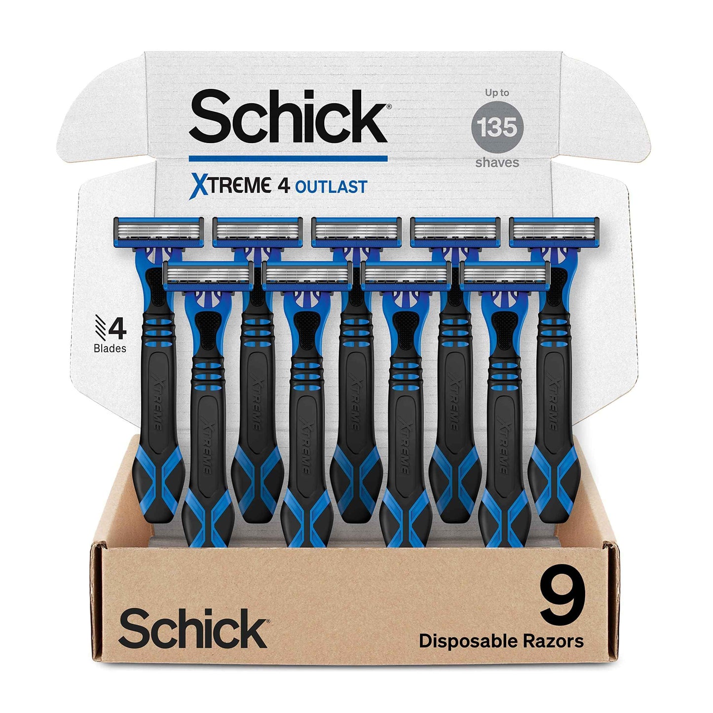 Schick Xtreme 4 Outlast Disposable Razors for Men - Schick Xtreme 4 Disposable Mens Razors for Shaving, 9 Count
