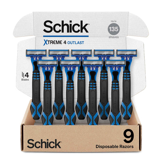 Schick Xtreme 4 Outlast Disposable Razors for Men - Schick Xtreme 4 Disposable Mens Razors for Shaving, 9 Count