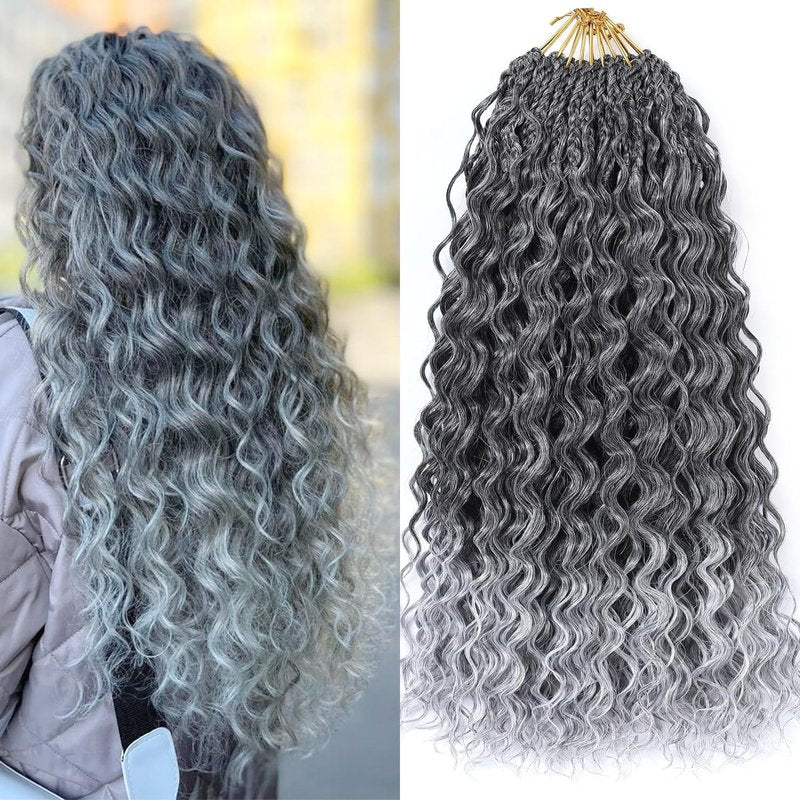 9 Packs Ocean Wave Crochet Hair Boho for Braiding 18 Inch Hair Extensions Hawaii Short Wavy Crochet Braids Pre Looped for Black Women Curly Synthetic TGray