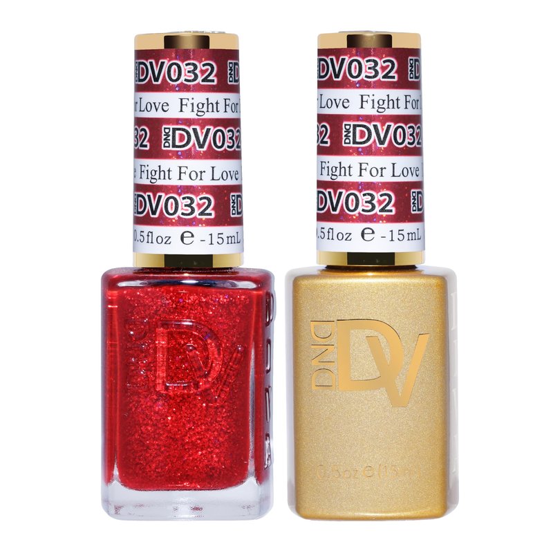 DND Gel Diva Polish Set, Mirrorball Collection, UV/LED Gel Polish and Air Dry Nail Lacquer, Matching Chip-Free Polish Duo, Red032 Fight For Love, 0.5 Fl Oz Each