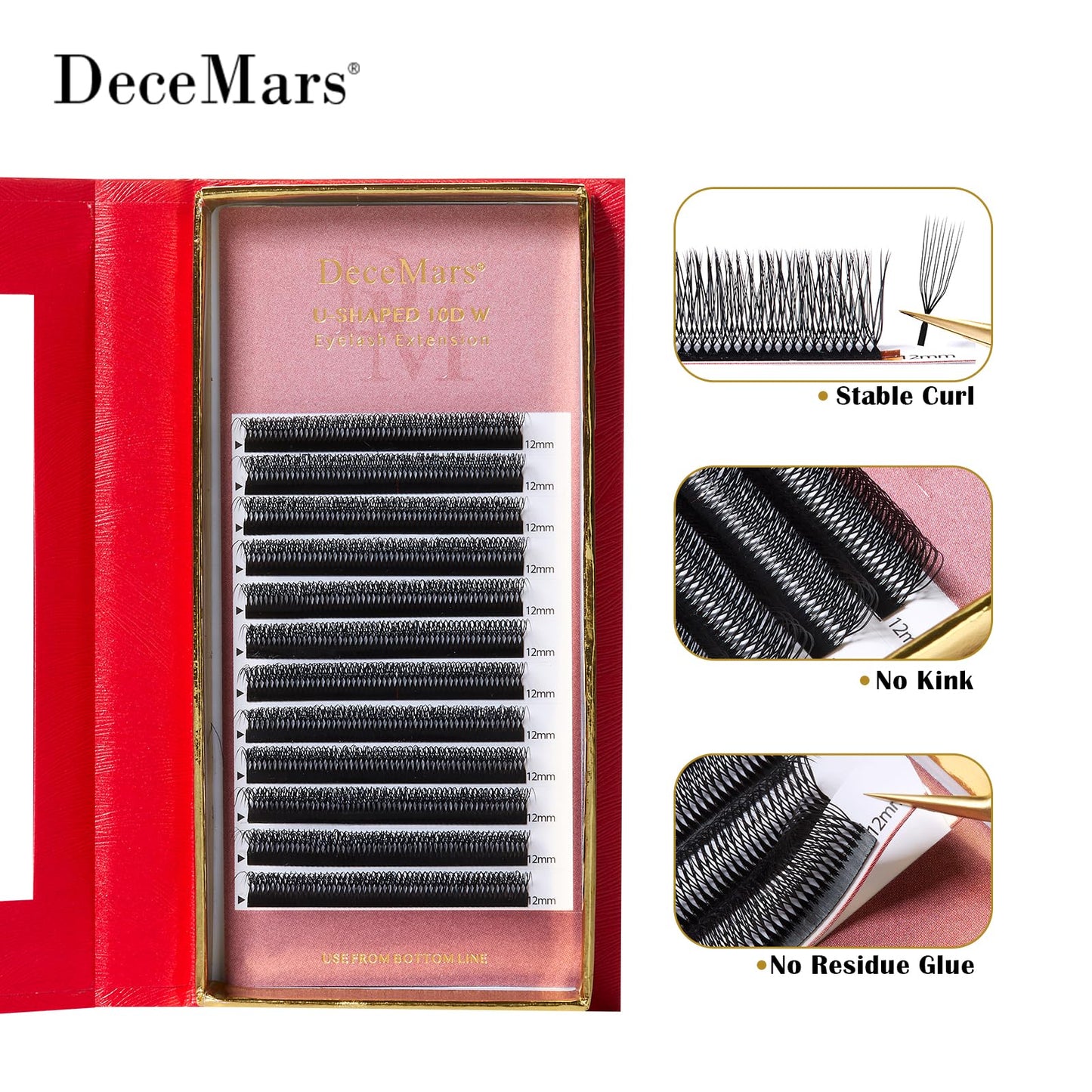 DeceMars 10D U Shaped Eyelash Extensions Easy Fans Double Tips 5D Russian Volume Crisscross Eyelashes Natural Soft YY Lash Extensions Handwoven Mesh Wispy Clusters Matte Black-0.07mm-D-8-15mm Mix