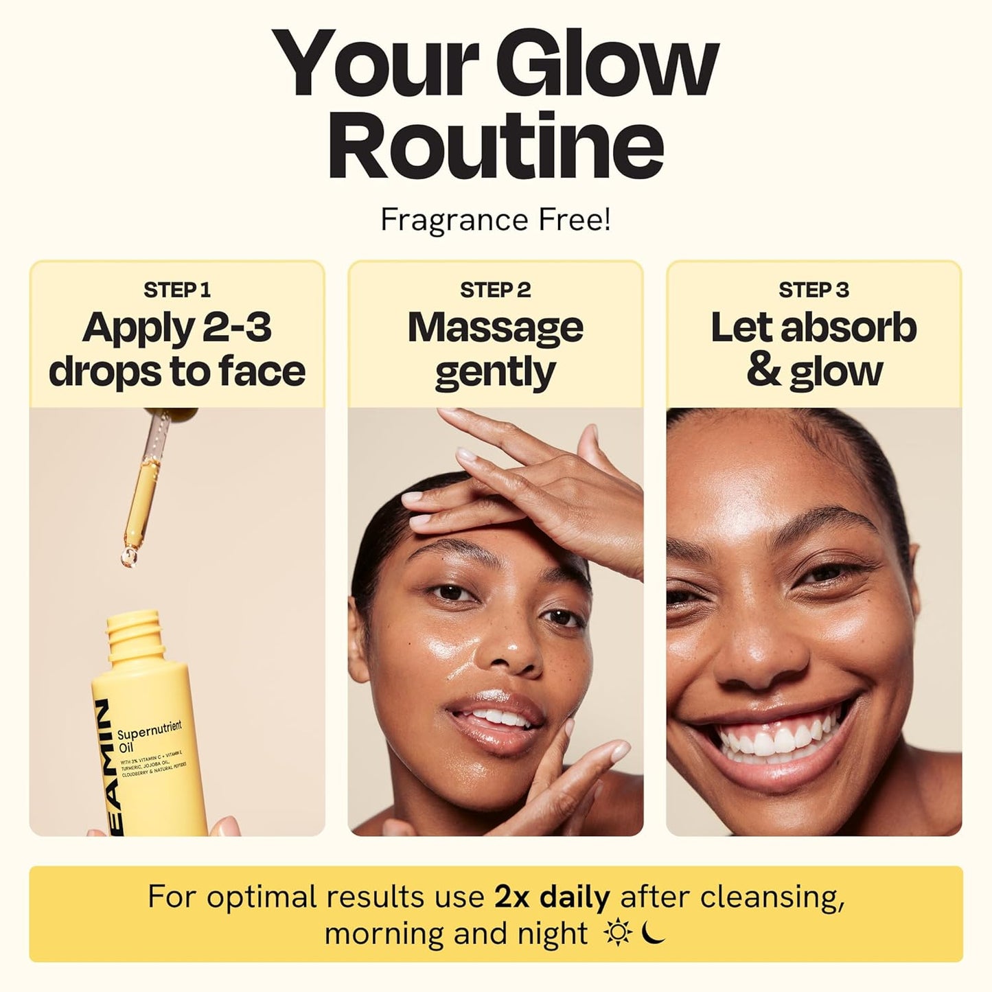 Gleamin Supernutrient Facial Oil - 3% Vitamin C & Jojoba Oil for Hydration | Lightweight, Fragrance-Free, 1 Fl Oz