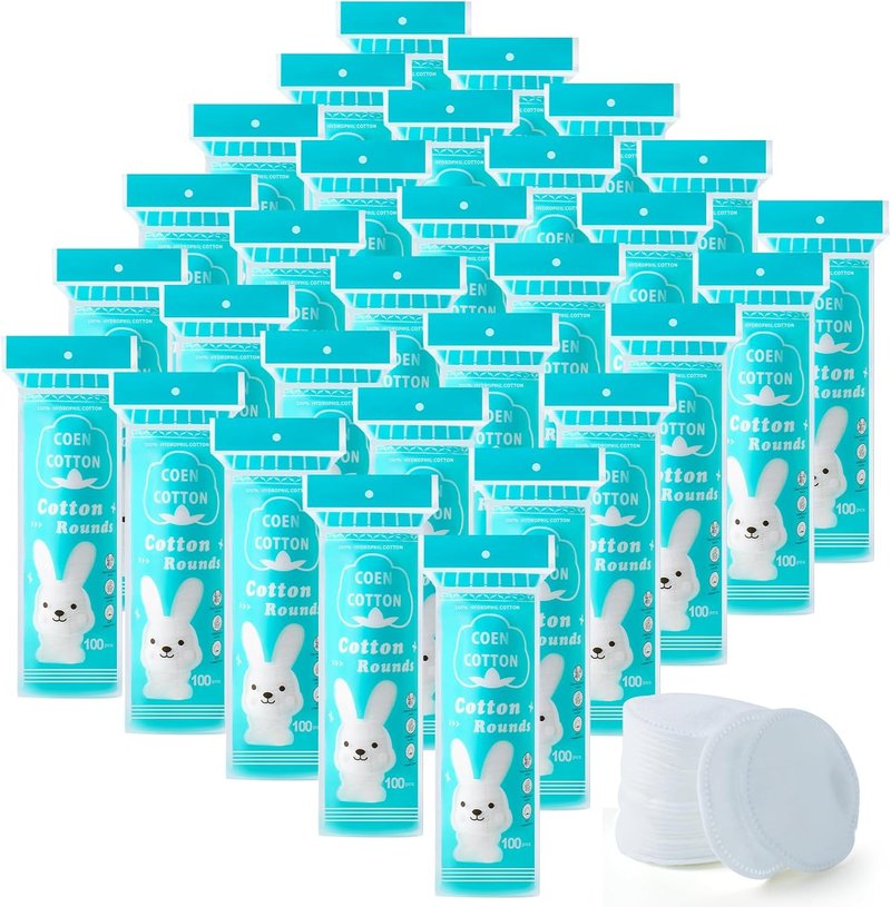 Premium Cotton Rounds - 100% Cotton Makeup Remover Pads | Soft, Non-Irritating, 100 Count