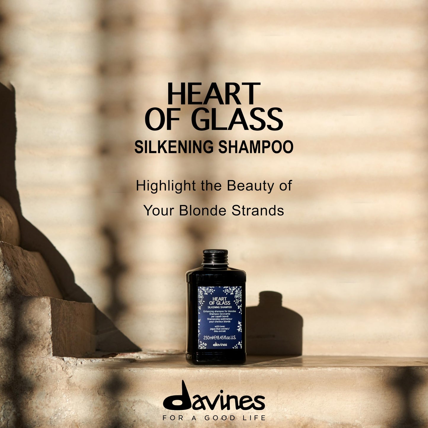 Davines Heart of Glass Silkening Shampoo for Blonde Care, 8.45 fl. oz. (Pack of 1), Black