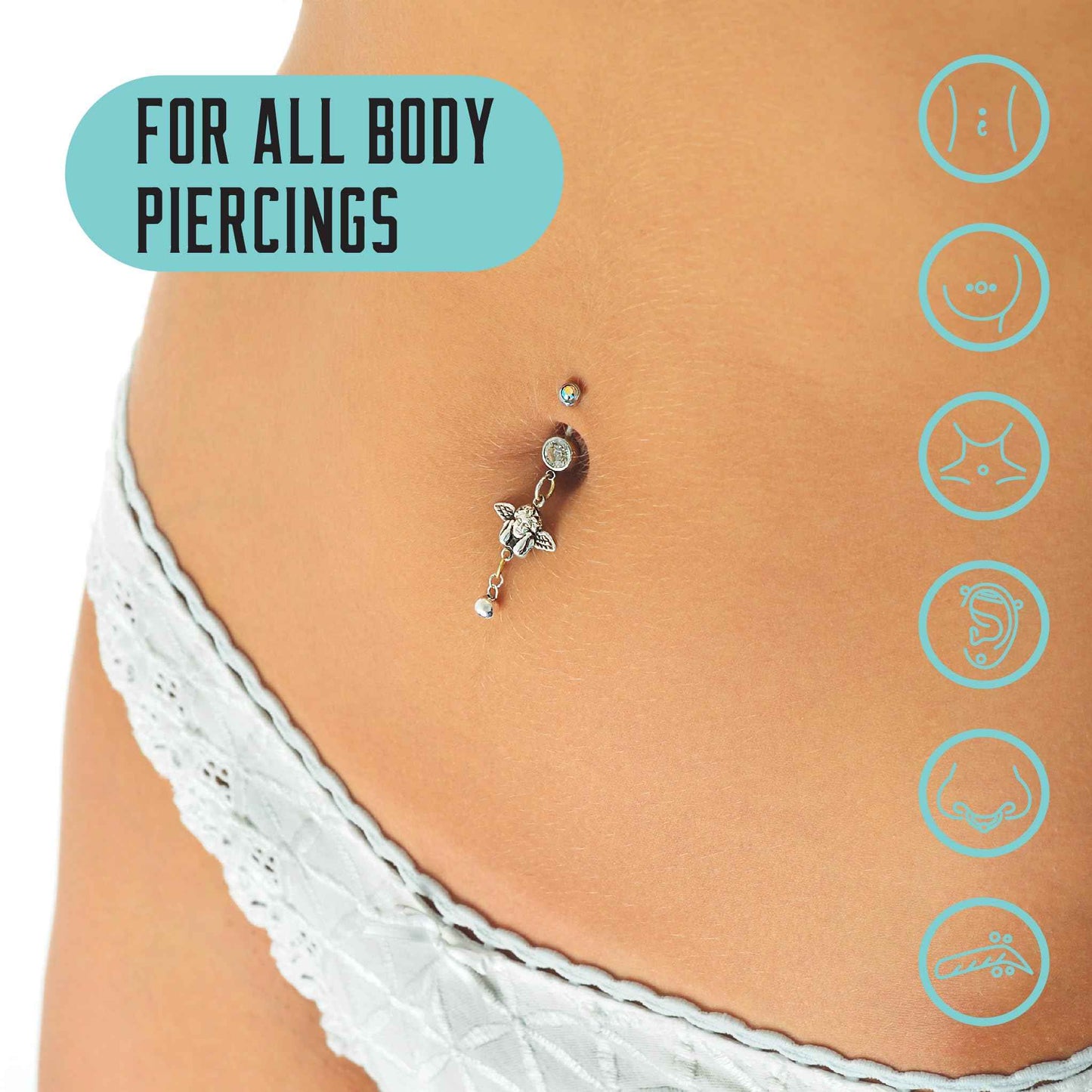 BASE LABORATORIES Piercing Aftercare Spray 4oz | Saline Spray for Piercings | Ear Piercing Cleaner | Saline Solution for Piercings | Keloid Bump Removal for Ears, Belly Nose Piercings - 2PK