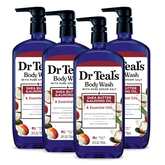 Dr Teal's Body Wash with Pure Epsom Salt, with Shea Butter & Almond Oil, 24 fl oz (Pack of 4)